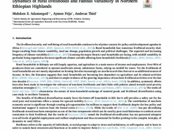 Dynamics of rural livelihoods and rainfall variability in Northern Ethiopian Highlands