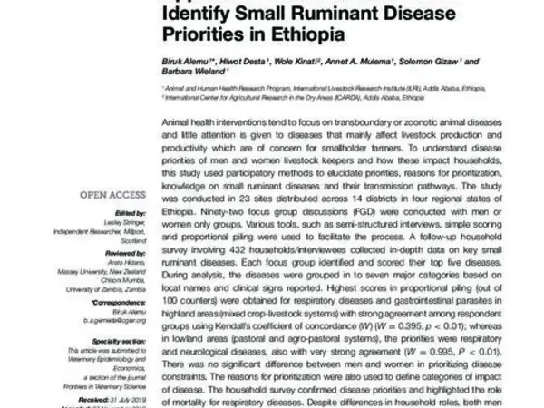 Application of Mixed Methods to Identify Small Ruminant Disease Priorities in Ethiopia