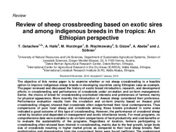 Review of sheep crossbreeding based on exotic sires and among indigenous breeds in the tropics: An Ethiopian perspective