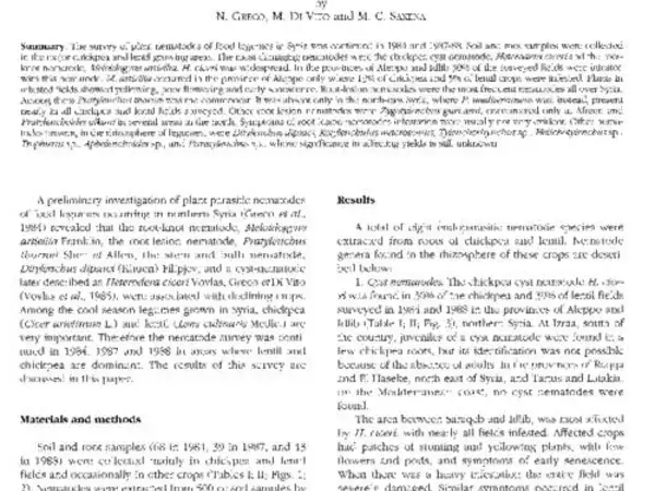 Plant parasitic nematodes of cool season food legumes in Syria
