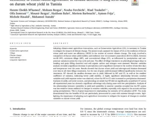 Resilience of conservation agriculture to rainfall deficits: A long-term study on durum wheat yield in Tunisia
