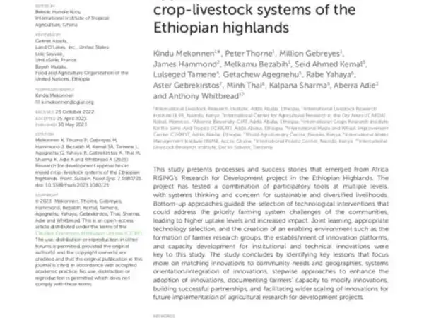 Research for development approaches in mixed crop-livestock systems of the Ethiopian highlands