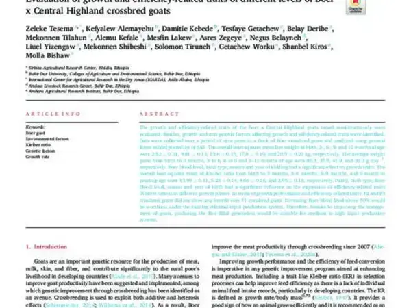 Evaluation of growth and efficiency-related traits of different levels of Boer x Central Highland crossbred goats