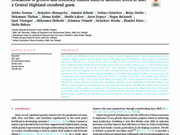 Evaluation of growth and efficiency-related traits of different levels of Boer x Central Highland crossbred goats