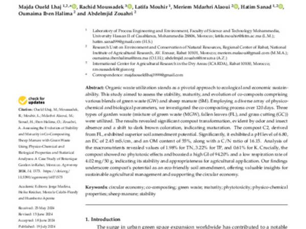 Assessing the Evolution of Stability and Maturity in Co-Composting Sheep Manure with Green Waste Using Physico-Chemical and Biological Properties and Statistical Analyses: A Case Study of Botanique Garden in Rabat, Morocco