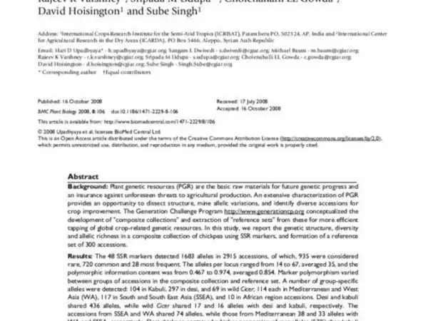 Genetic structure, diversity, and allelic richness in composite collection and reference set in chickpea (Cicer arietinum L.)