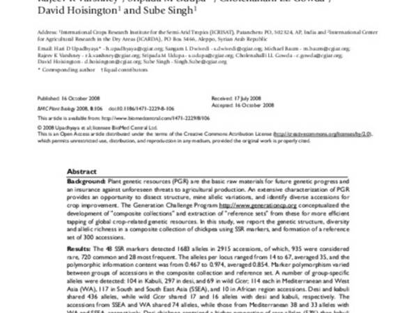 Genetic structure, diversity, and allelic richness in composite collection and reference set in chickpea (Cicer arietinum L.)