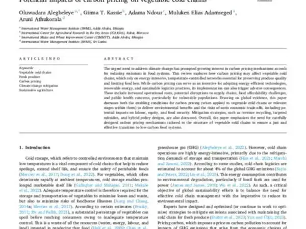 Potential impacts of carbon pricing on vegetable cold chains