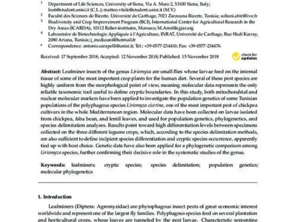 Cryptic Diversity Hidden within the Leafminer Genus Liriomyza (Diptera: Agromyzidae) 