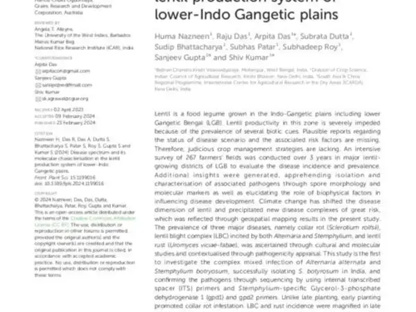 Disease spectrum and its molecular characterisation in the lentil production system of lower-Indo Gangetic plains