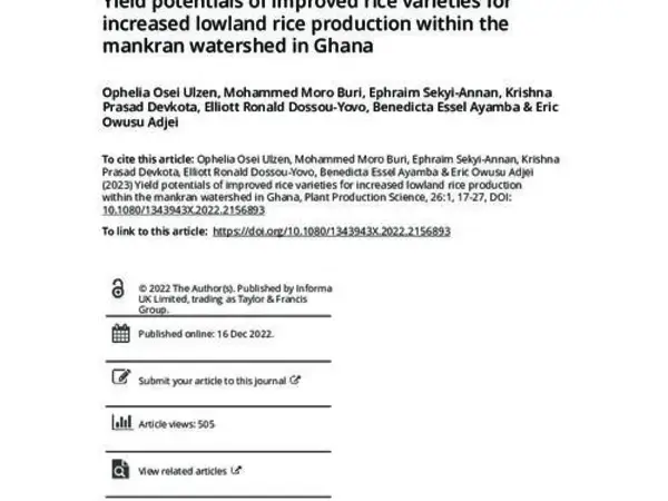 Yield potentials of improved rice varieties for increased lowland rice production within the mankran watershed in Ghana