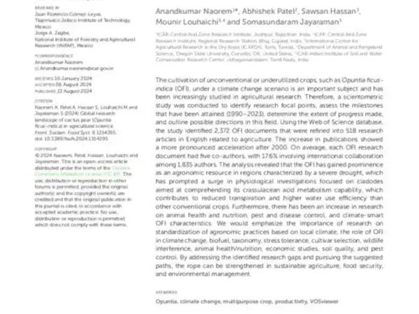 Global research landscape of cactus pear (Opuntia ficus-indica) in agricultural science