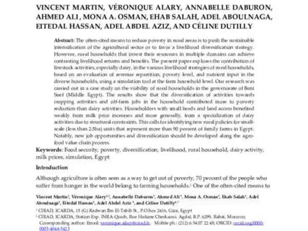 Food Security, Poverty and Diversification: Relative Contribution of Livestock Activities on Small-scale Farms in Egypt