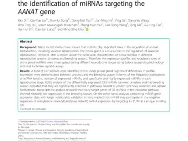 Expression characteristics of pineal miRNAs at ovine different reproductive stages and the identification of miRNAs targeting the AANAT gene