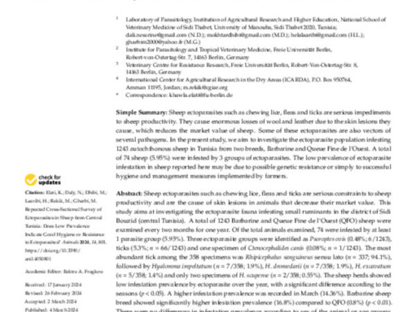 Repeated Cross-Sectional Survey of Ectoparasites in Sheep from Central Tunisia: Does Low Prevalence Indicate Good Hygiene or Resistance to Ectoparasites?