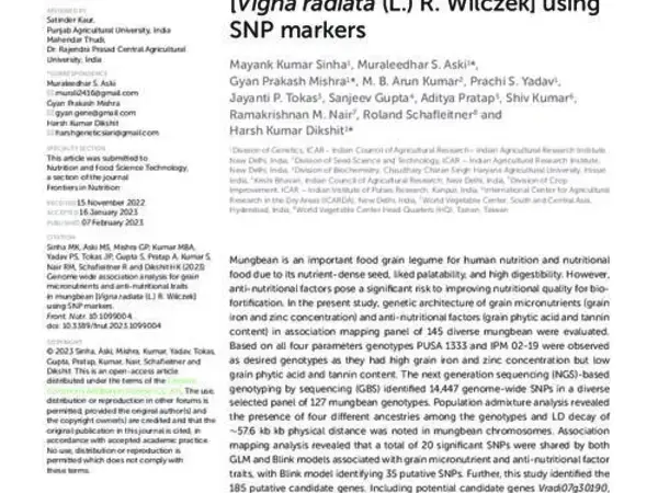Genome wide association analysis for grain micronutrients and anti-nutritional traits in mungbean [Vigna radiata (L.) R. Wilczek] using SNP markers
