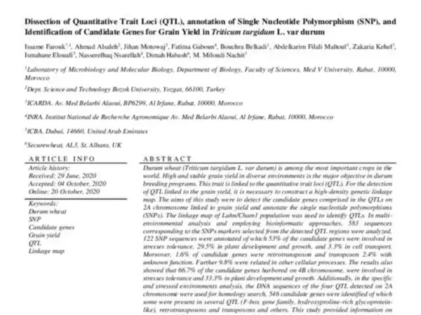 Dissection of Quantitative Trait Loci (QTL), annotation of Single Nucleotide Polymorphism (SNP), and Identification of Candidate Genes for Grain Yield in Triticum turgidum L. var
