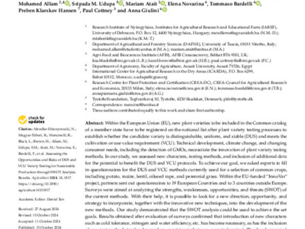 Assessing the Opportunities and Risks of DUS and VCU Variety Testing for Sustainable Production through SWOT Analysis Results