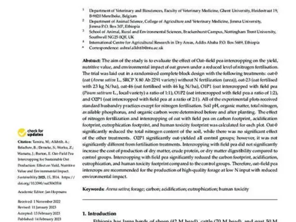 Oat–Field Pea Intercropping for Sustainable Oat Production: Effect on Yield, Nutritive Value and Environmental Impact