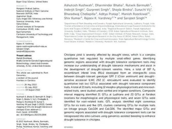 Genetic mapping of QTLs for drought tolerance in chickpea (Cicer arietinum L.)
