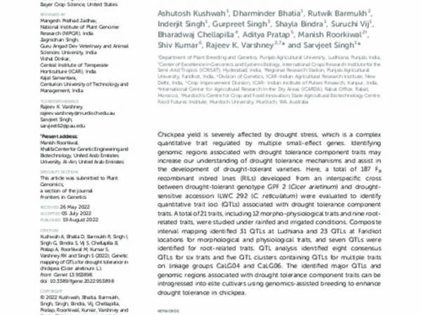 Genetic mapping of QTLs for drought tolerance in chickpea (Cicer arietinum L.)