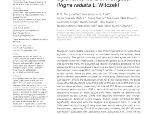 Genome-wide association studies for phenological and agronomic traits in mungbean (Vigna radiata L. Wilczek)