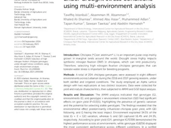 Selection of high nitrogen fixation chickpea genotypes under drought stress conditions using multi-environment analysis
