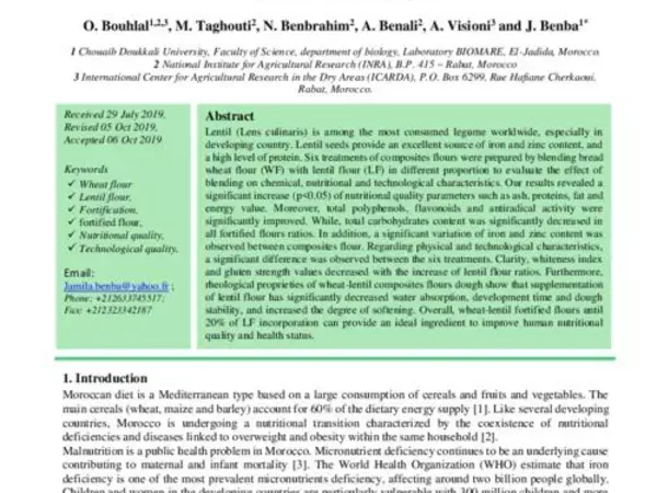 Wheat-lentil fortified flours: health benefits, physicochemical, nutritional and technological properties