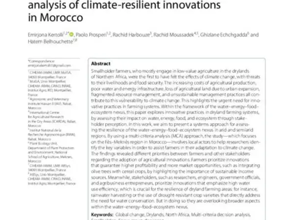 The water–energy–food–ecosystem nexus in North Africa dryland farming: a multi-criteria analysis of climate-resilient innovations in Morocco