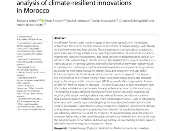 The water–energy–food–ecosystem nexus in North Africa dryland farming: a multi-criteria analysis of climate-resilient innovations in Morocco