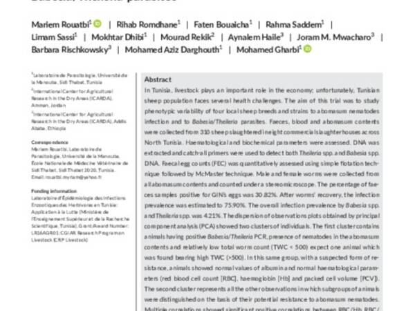 Individual variability among autochthonous sheep in Northern Tunisia to infection by abomasum nematodes and Babesia/Theileria parasites