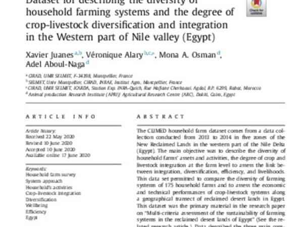 Dataset for describing the diversity of household farming systems and the degree of crop-livestock diversification and integration in the Western part of Nile valley (Egypt)