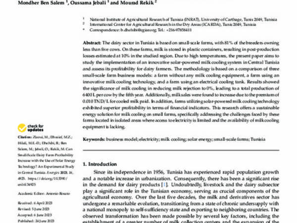 Can Small-Scale Dairy Farm Profitability Increase with the Use of Solar Energy Technology? An Experimental Study in Central Tunisia