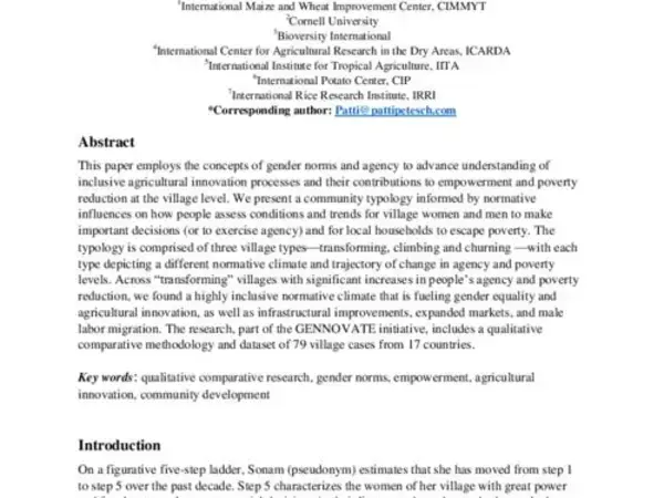 Community typology framed by normative climate for agricultural innovation, empowerment, and poverty reduction