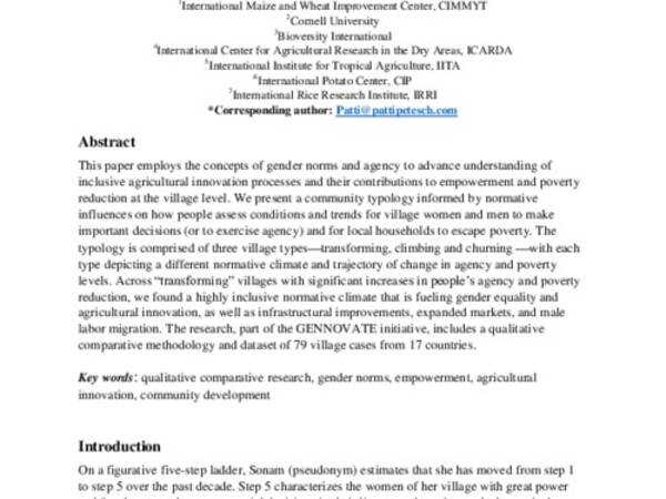 Community typology framed by normative climate for agricultural innovation, empowerment, and poverty reduction