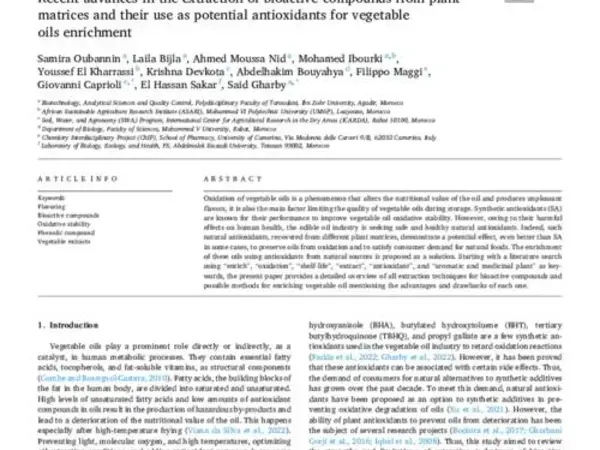 Recent advances in the extraction of bioactive compounds from plant matrices and their use as potential antioxidants for vegetable oils enrichment 