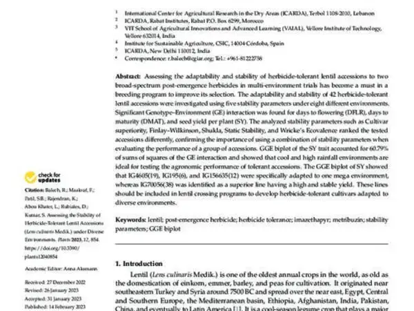 Assessing the Stability of Herbicide-Tolerant Lentil Accessions (Lens culinaris Medik.) under Diverse Environments