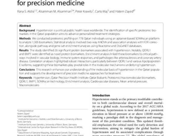 Identification of novel proteomic biomarkers for hypertension: a targeted approach for precision medicine