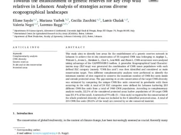 Towards the establishment of genetic reserves for key crop wild relatives in Lebanon: Analysis of strategies across diverse ecogeographical landscapes