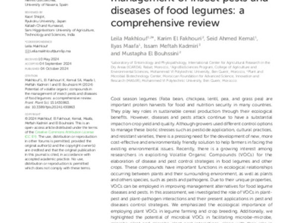 Potential of volatile organic compounds in the management of insect pests and diseases of food legumes: a comprehensive review