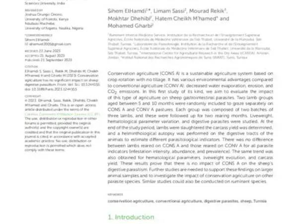Conservation agriculture has no significant impact on sheep digestive parasitism