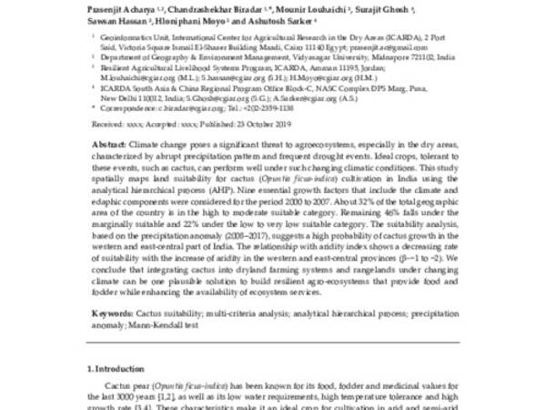 Finding a Suitable Niche for Cultivating Cactus Pear (Opuntia ficus‐indica) as an Integrated Crop in Resilient Dryland Agroecosystems of India