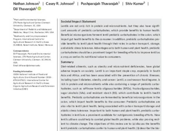 The roles and potential of lentil prebiotic carbohydrates in human and plant health