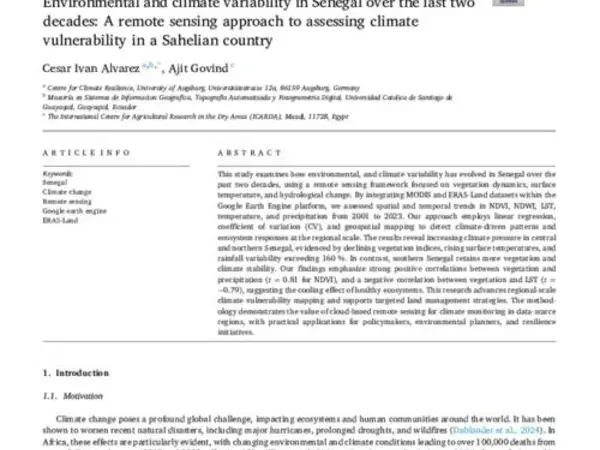 Environmental and climate variability in Senegal over the last two decades: A remote sensing approach to assessing climate vulnerability in a Sahelian country