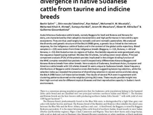 BoLA‑DRB3 gene haplotypes show divergence in native Sudanese cattle from taurine and indicine breeds