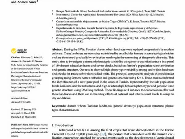 Unlocking the Patterns of the Tunisian Durum Wheat Landraces Genetic Structure Based on Phenotypic Characterization in Relation to Farmer’s Vernacular Name