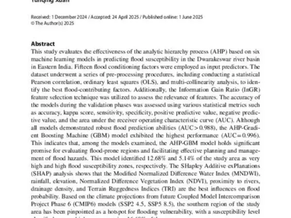 A novel framework for flood susceptibility assessment using hybrid analytic hierarchy process-based machine learning methods