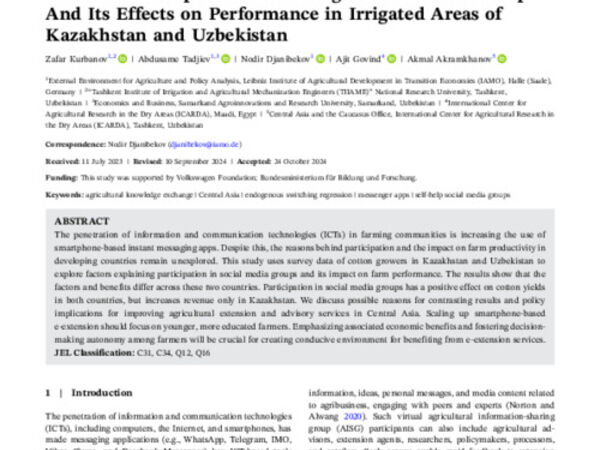 Farmers' Participation in Messenger-Based Social Groups And Its Effects on Performance in Irrigated Areas of Kazakhstan and Uzbekistan