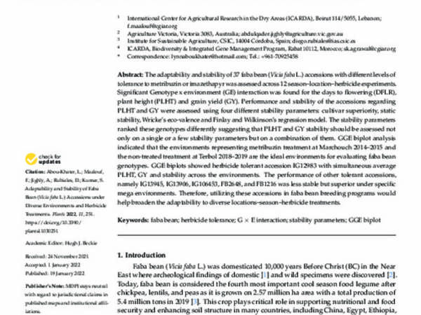 Adaptability and Stability of Faba Bean (Vicia faba L.) Accessions under Diverse Environments and Herbicide Treatments