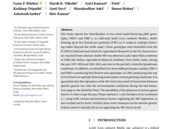 Identification and characterization of novel penta-podded genotypes in the cultivated lentil